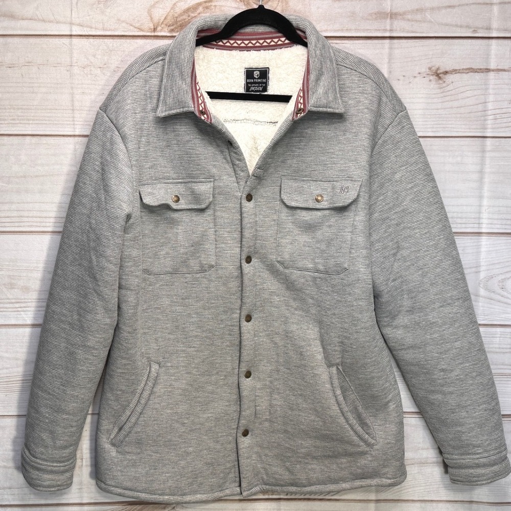 Born Primitive Mens XL Sherpa Lined Waffle Knit Shirt Jacket Gray Shacket Heavy